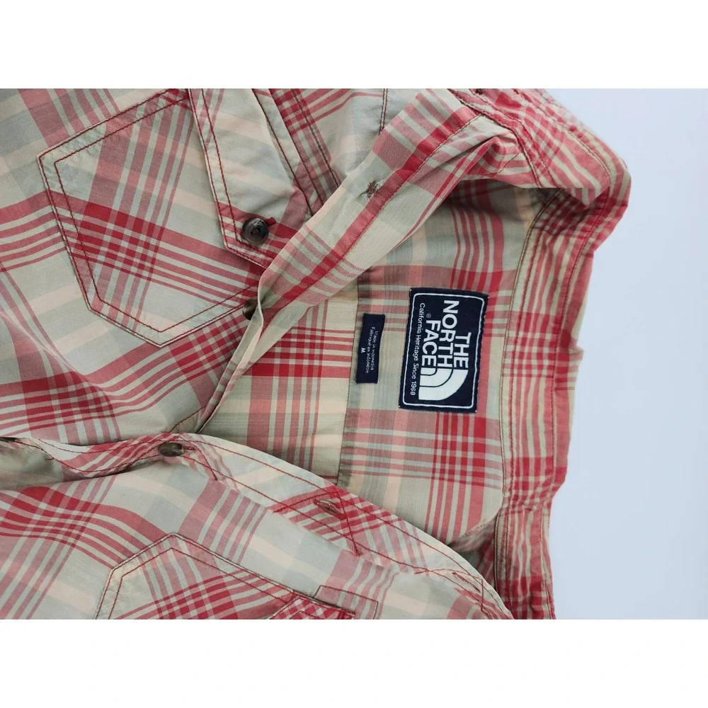 The North Face Mens Red Plaid Short Sleeve Western Button Up Shirt Medium M